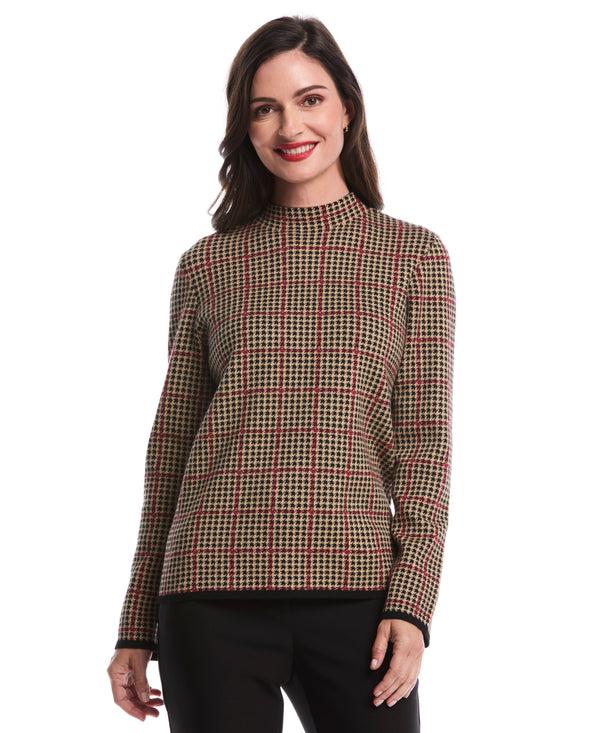 rafaella Plaid Print Mock Neck Sweater