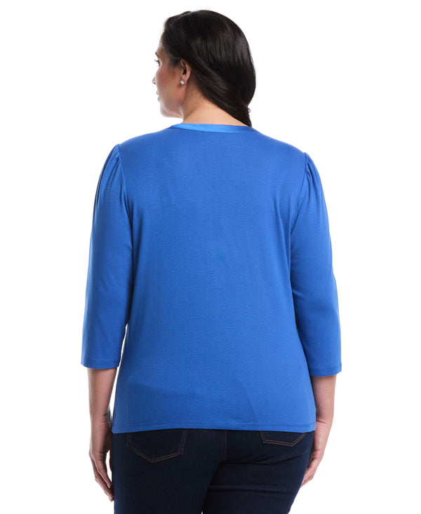 Rafaella Plus Size 3/4 Puff Sleeve V-Neck Top