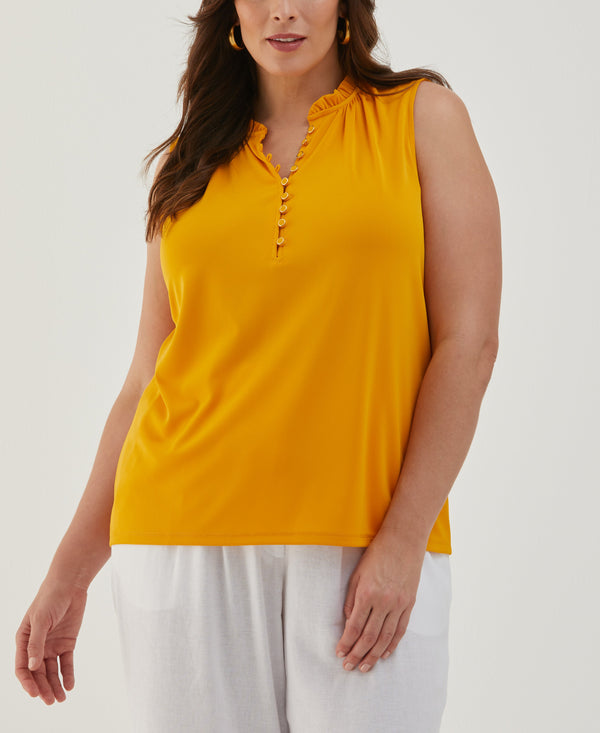 rafaella Plus Size Button Front Ruffle Tank Top