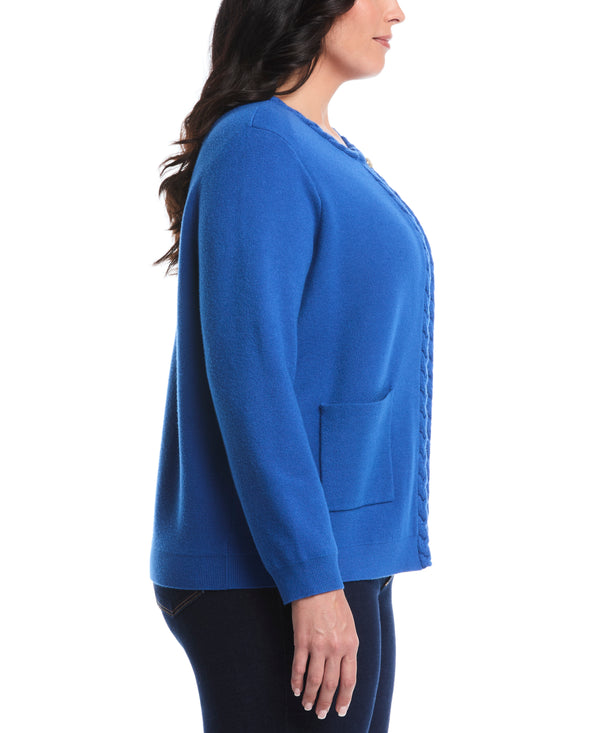 Rafaella Plus Size Cable Knit Trim Cardigan