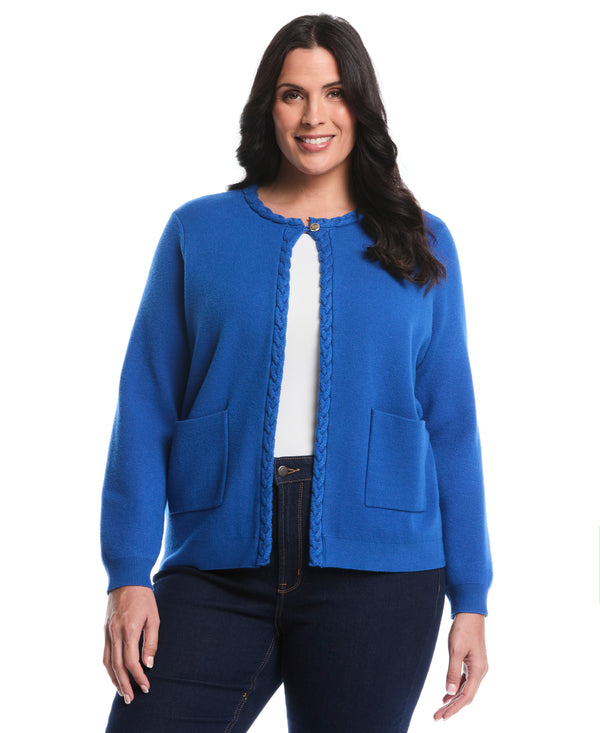 rafaella Plus Size Cable Knit Trim Cardigan