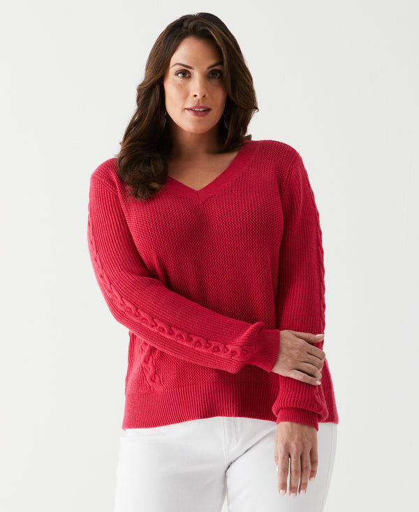 Rafaella Plus Size Cable Knit V-Neck Sweater