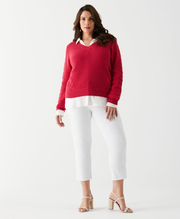Rafaella Plus Size Cable Knit V-Neck Sweater