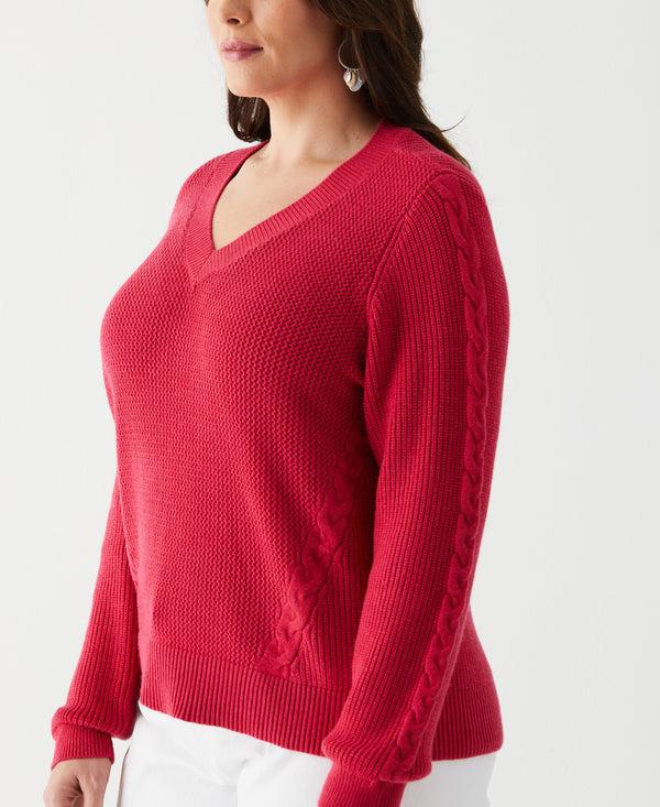 Rafaella Plus Size Cable Knit V-Neck Sweater