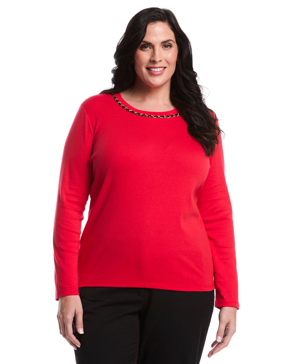 rafaella Plus Size Chain Neck Detail Top