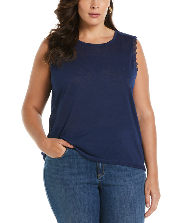 Rafaella Plus Size Crochet Trim Top