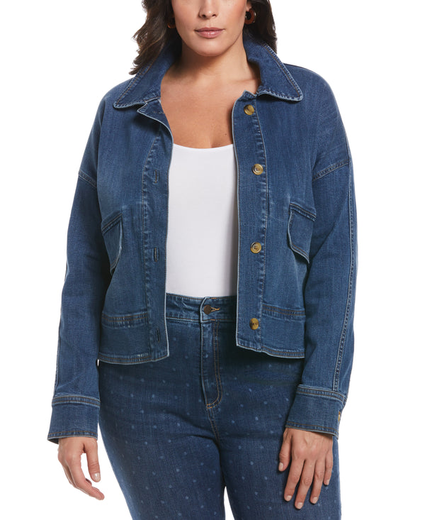 rafaella Plus Size Cropped Oversized Denim Jacket