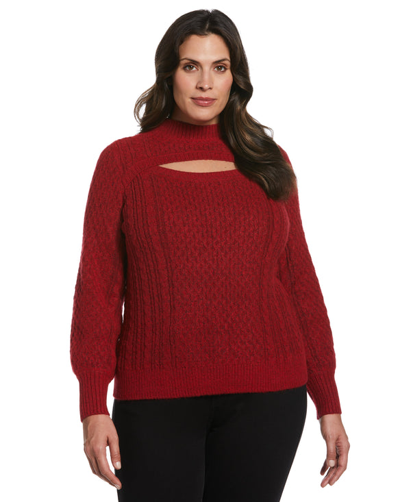 Rafaella Plus Size Cut-Out Cable Knit Sweater
