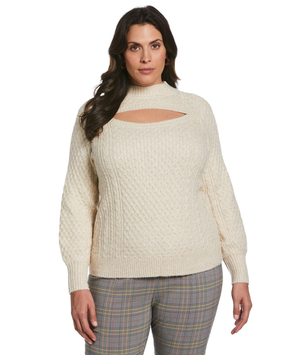 rafaella Plus Size Cut-Out Cable Knit Sweater