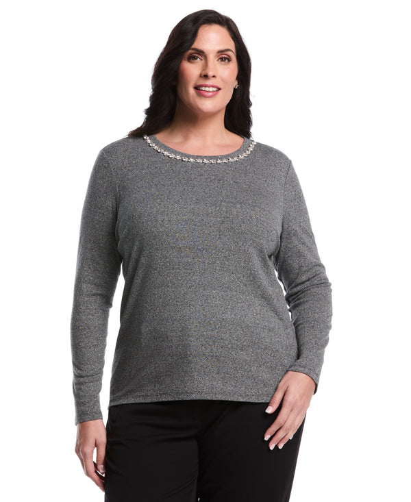 rafaella Plus Size Embellished Neck Top