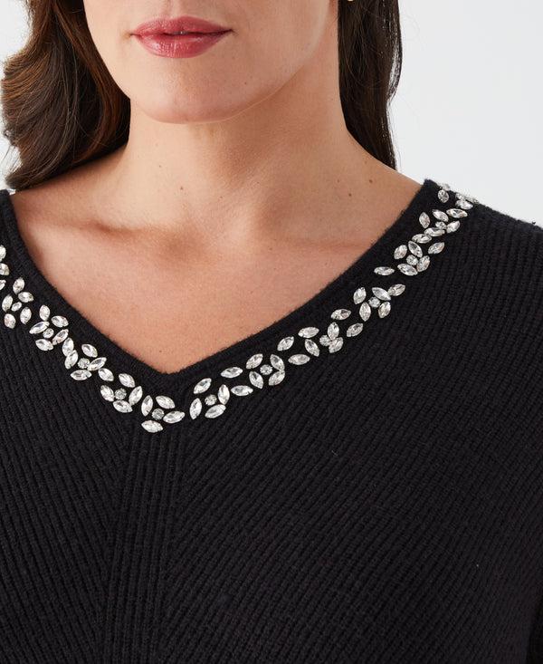 Rafaella Plus Size Embellished V-Neck Sweater