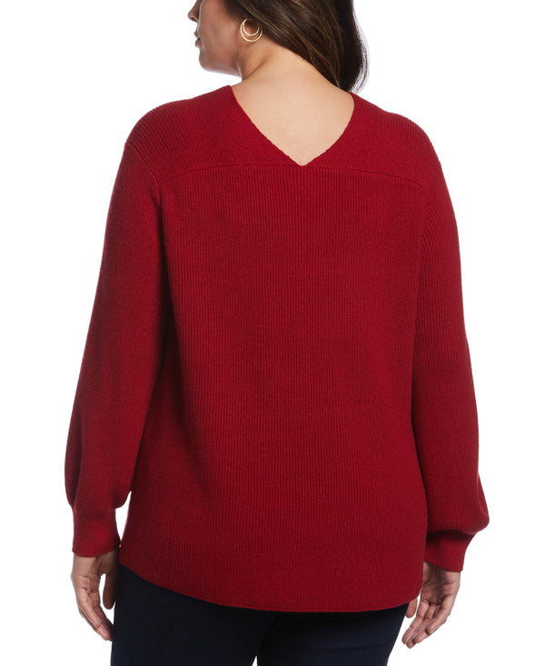Rafaella Plus Size Essential Ribbed V-Neck Sweater