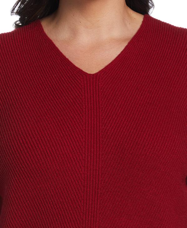 Rafaella Plus Size Essential Ribbed V-Neck Sweater