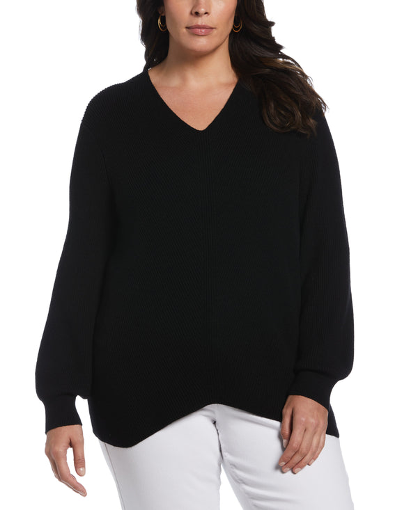 Rafaella Plus Size Essential Ribbed V-Neck Sweater