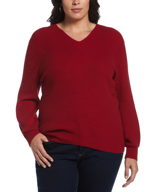rafaella Plus Size Essential Ribbed V-Neck Sweater