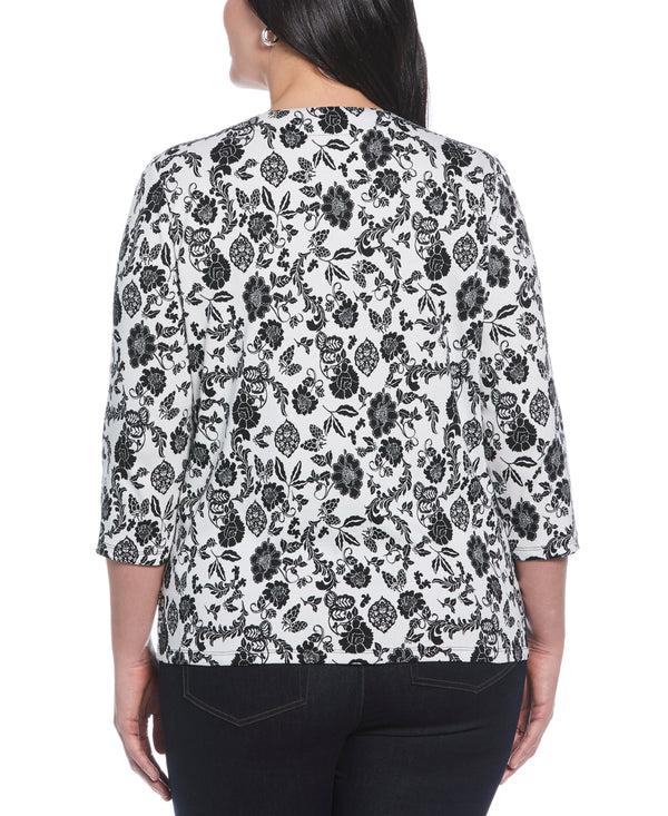 Rafaella Plus Size Floral Print Lace Up Shirt