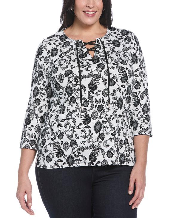 rafaella Plus Size Floral Print Lace Up Shirt