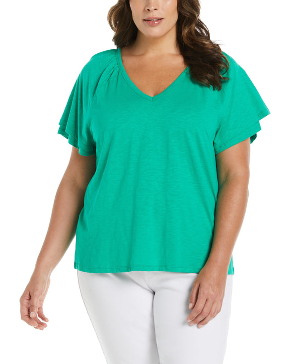 Rafaella Plus Size Flutter Raglan Sleeve Tee