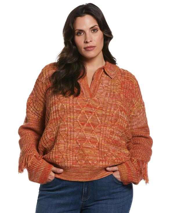 Rafaella Plus Size Fringe Trim Polo Sweater