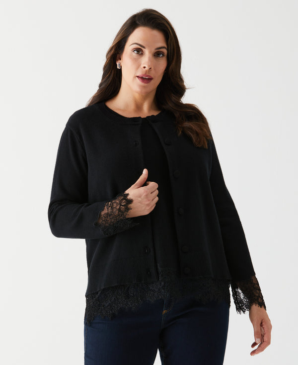 Rafaella Plus Size Lace Trim Button Cardigan