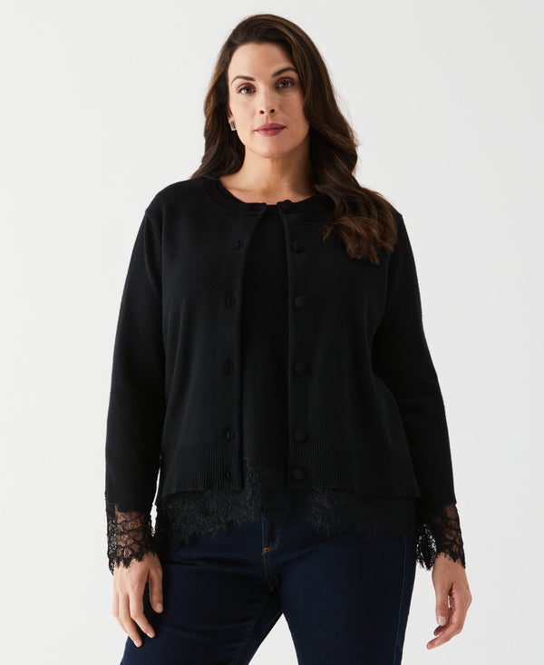 rafaella Plus Size Lace Trim Button Cardigan