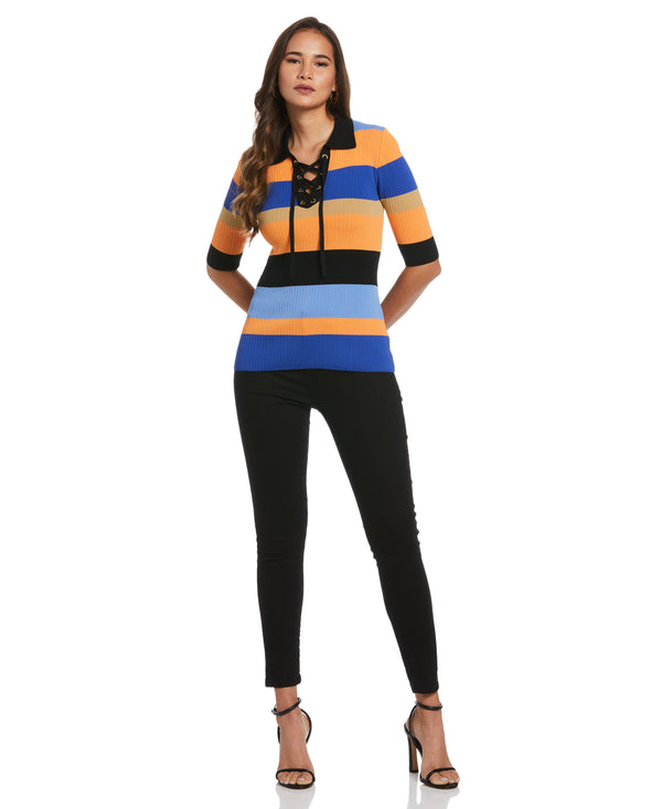 Rafaella Plus Size Lace-Up Polo Sweater