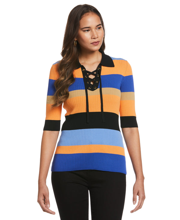 Rafaella Plus Size Lace-Up Polo Sweater