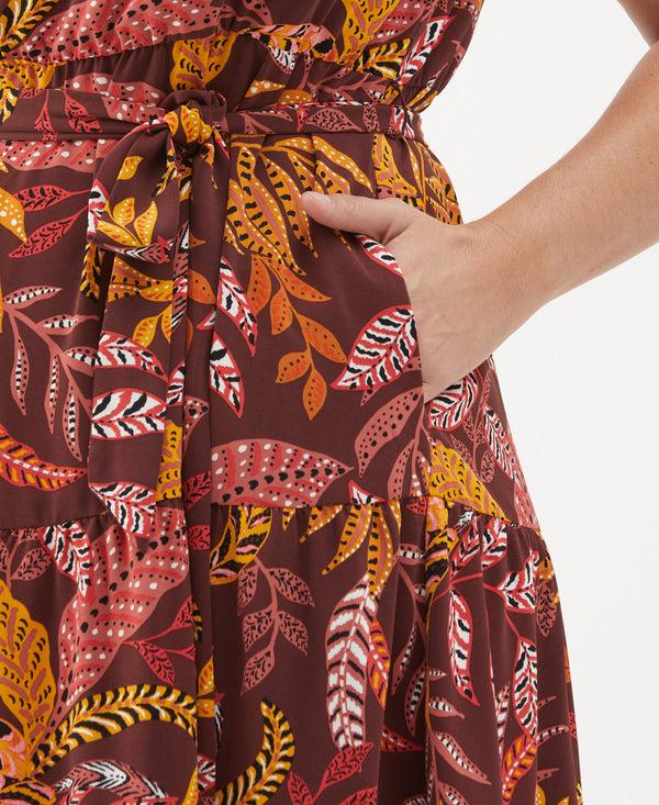 Rafaella Plus Size Leaf Print Belted Dress