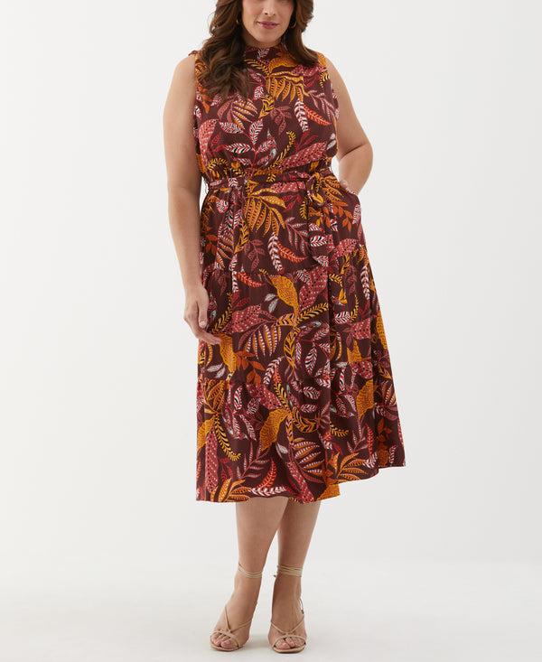 rafaella Plus Size Leaf Print Belted Dress