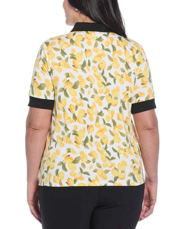 Rafaella Plus Size Lemon Print Buttoned Polo