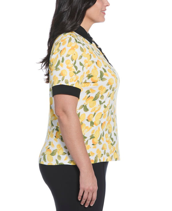 Rafaella Plus Size Lemon Print Buttoned Polo