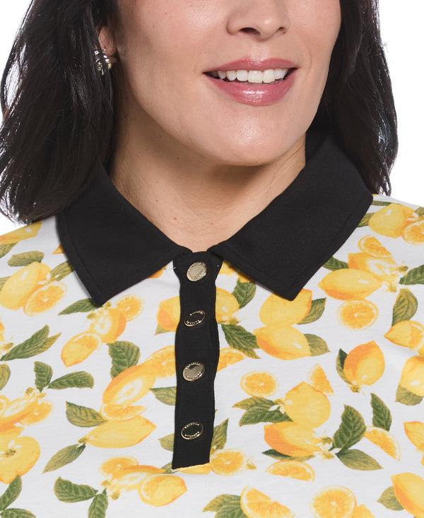 Rafaella Plus Size Lemon Print Buttoned Polo
