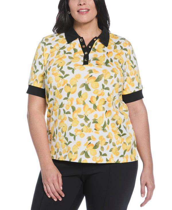 rafaella Plus Size Lemon Print Buttoned Polo