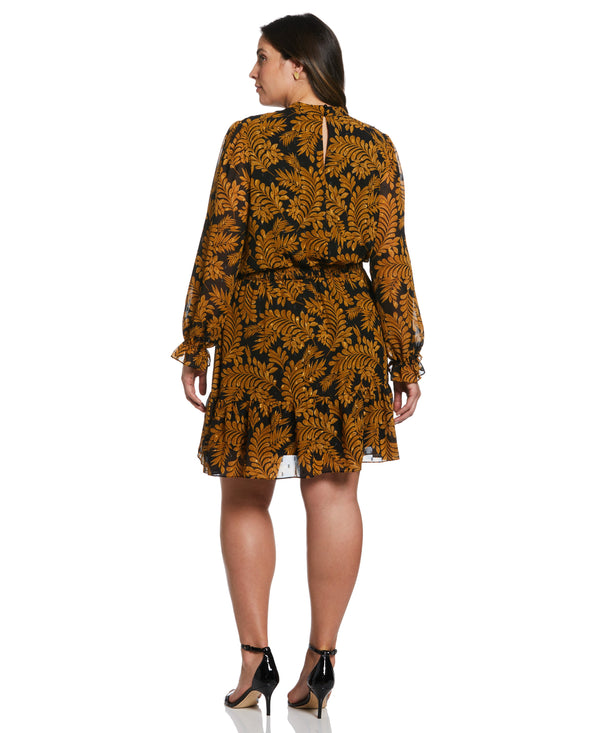 Rafaella Plus Size Metallic Leaves Print Dress