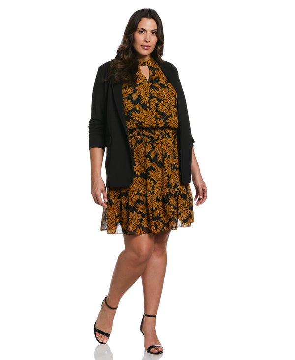 Rafaella Plus Size Metallic Leaves Print Dress