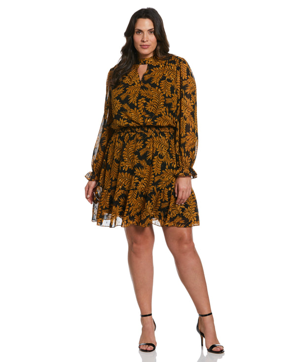 rafaella Plus Size Metallic Leaves Print Dress