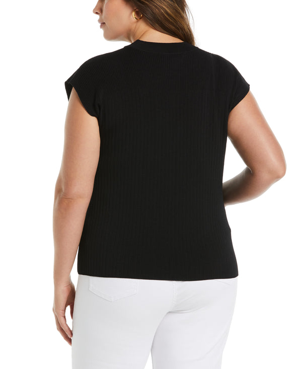 Rafaella Plus Size Mixed Rib Mock Neck Sweater