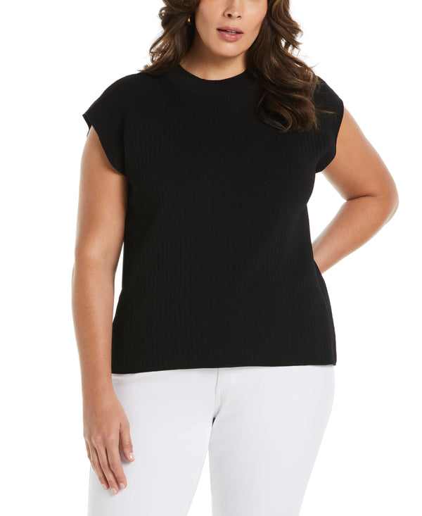 rafaella Plus Size Mixed Rib Mock Neck Sweater