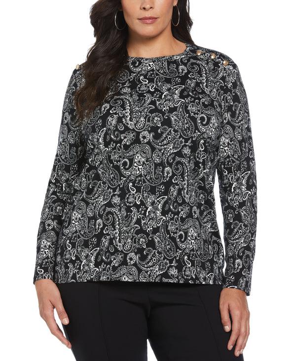 rafaella Plus Size Paisley Print Button Detail Top