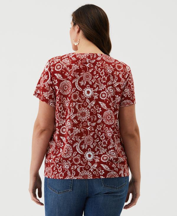 Rafaella Plus Size Paisley Print Lace-Up Tee