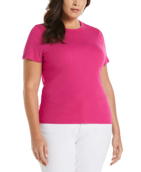 Rafaella Plus Size Ribbed Crew Neck Tee