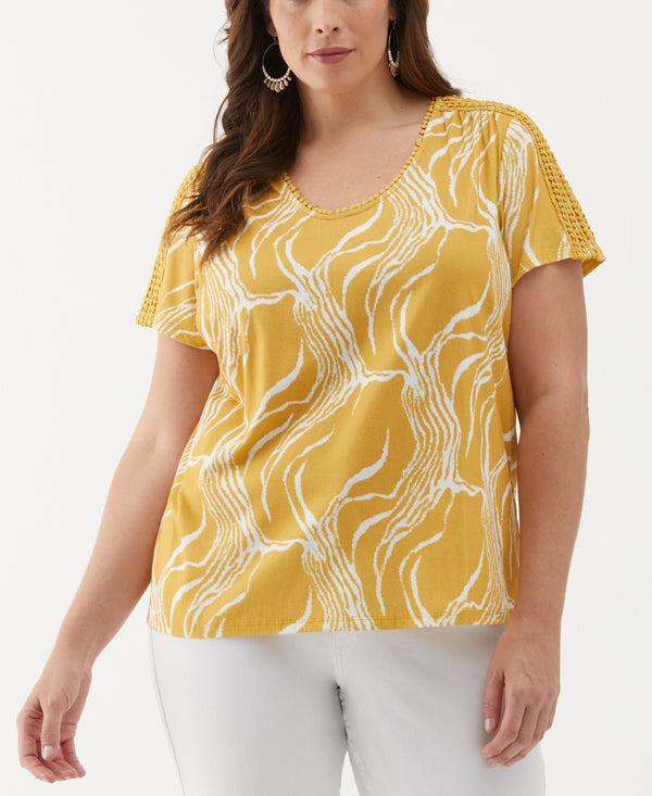 rafaella Plus Size Ripple Print Dot Trim Tee
