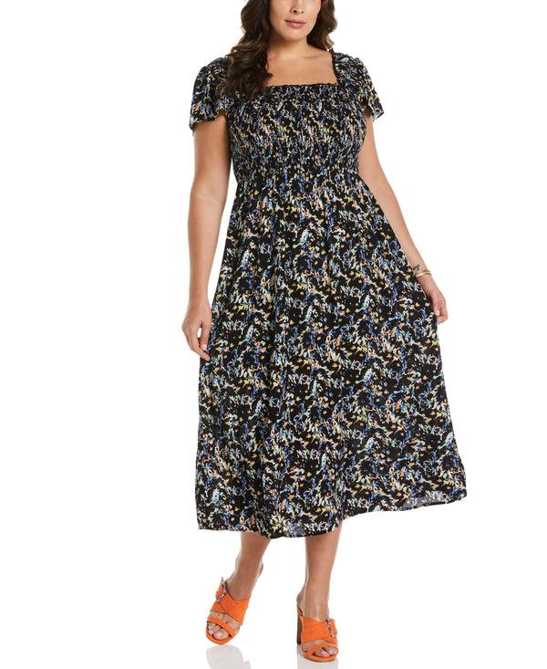 Rafaella Plus Size Smocked Midi Dress