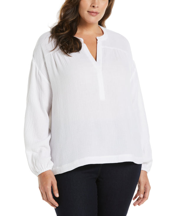 Rafaella Plus Size Solid Gauze Top