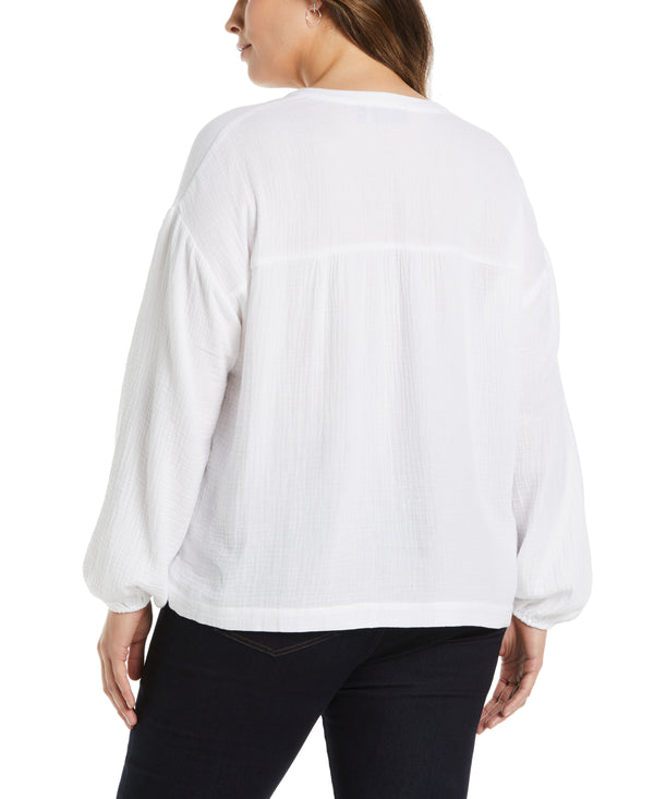 Rafaella Plus Size Solid Gauze Top