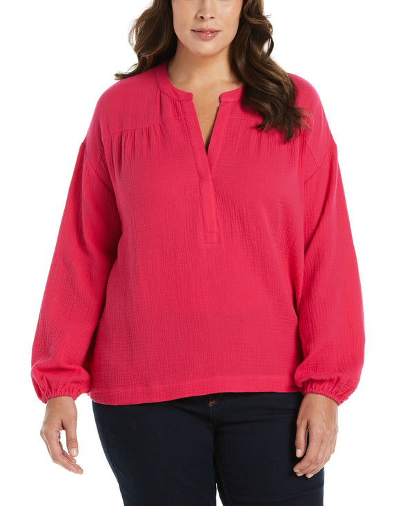 rafaella Plus Size Solid Gauze Top
