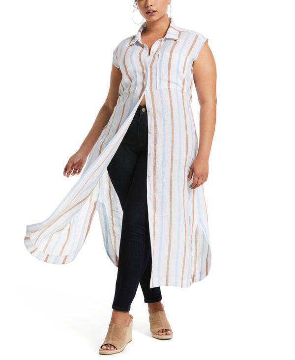 Rafaella Plus Size Stripe Linen Shirtdress