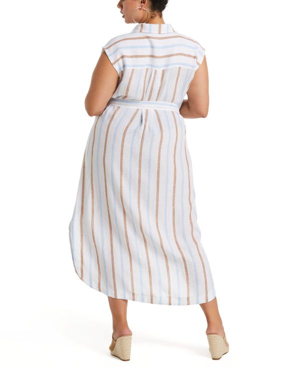 Rafaella Plus Size Stripe Linen Shirtdress