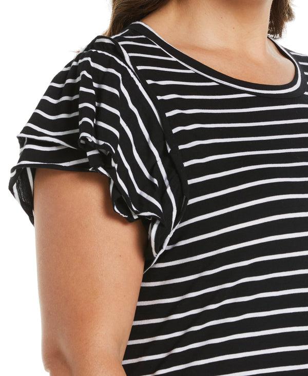 Rafaella Plus Size Stripe Ruffle Sleeve Tee