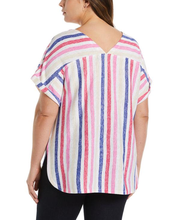 Rafaella Plus Size Stripe V-neck Top